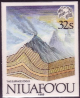 Tonga Niuafo'ou 1989 Cromalin Proof - Cross Section Of Earth During Cooling - 4 Exist From Evolution S/S - Tonga (1970-...)