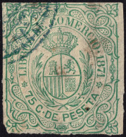 ESPAGNE / ESPANA - COLONIAS (Cuba) 1871 Sello Fiscal "LIBROS DE COMMERCIO" 75c Verde - Usado (defecto) - Cuba (1874-1898)