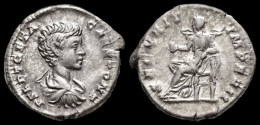 Geta, As Caesar AR Denarius Securitas Seated Left - The Severans (193 AD To 235 AD)