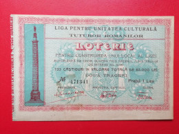 Romania Bilet Loterie Liga Pentru Unitatea Culturala Tuturor Romanilor - Biglietti Della Lotteria