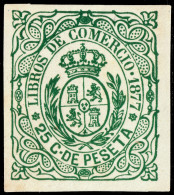 ESPAGNE / ESPANA - COLONIAS (Cuba) 1877 Sello Fiscal "LIBROS DE COMMERCIO" 25c Verde - Nuevo Sin Goma - Cuba (1874-1898)