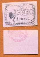 1918-1918 // P.O.W. // DEPOT DE NANTERRE // CAMP DE PRISONNIERS DE GUERRE // Bon De Un Franc - Bons & Nécessité