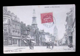 Cp, 14, Orbec, Rue Grande, Voyagée 1906, Commerces, Attelage, Cheval - Orbec