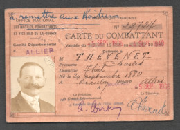 CARTE DU COMBATTANT / COMITE DEPARTEMENTAL DES MUTILES ALLIER / CROIX DU COMBATTANT D3335 - Documenti