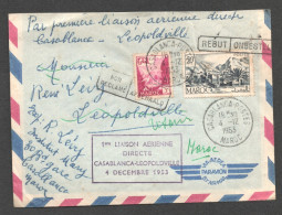 1953 / 1ERE LIAISON AERIENNE CASABLANCA LEOPOLDVILLE / REBUT ONBESTEL / CASABLANCA POSTES MAROC   D3337 - Poste Aérienne