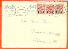 DK087_*   VEJLE COVER * SENT With AUGMENTED VALUE  PROVISORIE 7 ØRE ON 3 STAMPS 1928 - Storia Postale