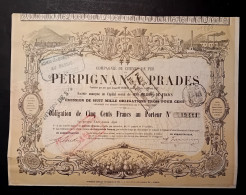 COMPAGNIE DU CHEMIN DE FER - PERPIGNAN A PRADES - ACTION DE 500 FRANCS 1867 - Spoorwegen En Trams