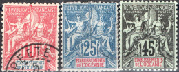 OCEANIA-POLINESIA FRANCESE, TIPO GROUPE, NAVIGAZIONE E COMMERCIO, 1900-1907, (MLH*) E USATI Scott:FR-OC 7,12,16 - Neufs