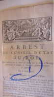 SOMME HERVILLY 1726 ARREST DU CONSEIL ROY  CONCERNANT DROIT PEAGE  SUR CHAUSSEE DE SOMMETTE FRANCOIS D HERVILLY SEIGNEUR - Historical Documents