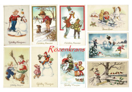 Lot 9 X CPA Sneeuwman Sneeuwpop Bonhomme De Neige  Schneemann Snowman Fantaisie Bonne Annee Carte Postale - Verzamelingen & Kavels