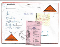1619b: ATM 31.00 EF Auf Nachnahme- Brief Aus Wien Nach 5760 Saalfelden (AK Vom 14.6.1993) - Saalfelden