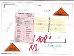 1619a: Österreich- ATM Mischfrankatur 1993 Der Werte 13.00 Und 17.50 Auf Nachnahme- Brief Aus Wien - Machine Labels [ATM]