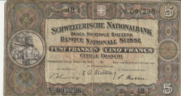 BANCONOTA SVIZZERA 1951 5 VF  (B_551 - Svizzera