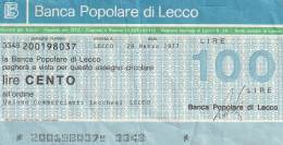 BANCONOTA MINIASSEGNO L.100 BP LECCO CIRC  (B_419 - [10] Scheck Und Mini-Scheck