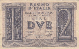 BANCONOTA ITALIA REGNO LIRE DUE BIGLIETTO DI STATO VF  (B_402 - Italië – 2 Lire