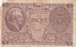 BANCONOTA ITALIA REGNO BIGLIETTO DI STATO LIRE 5 VF  (B_395 - Italia – 5 Lire