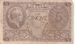 BANCONOTA ITALIA REGNO BIGLIETTO DI STATO LIRE 5 VF  (B_393 - Italia – 5 Lire