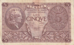 BANCONOTA ITALIA REGNO L.5 BIGLIETTO DI STATO 1944 VF  (B_379 - Italië– 5 Lire