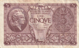 BANCONOTA ITALIA REGNO L.5 BIGLIETTO DI STATO 1944 VF  (B_374 - Italia – 5 Lire