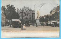 Bruxelles-1902-Place Anneessens-Le Marché Aux Fleurs-Animée-Colorisée-Précurseur - Mercati