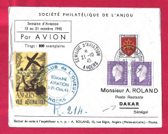 !!! LETTRE PAR AVION POUR DAKAR AVEC VIGNETTE ET CACHET TEMPORAIRE DE LA SEMAINE D'AVIATION D'ANGERS, 1945 - 1927-1959 Oblitérés