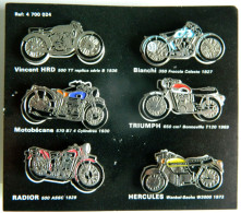 * Plaquette 6 Pin's - Moto Motos Motorrad - Vincent HRD 500 TT Bianchi 350 Motobécane Triumph Radior Hercules - Motorräder