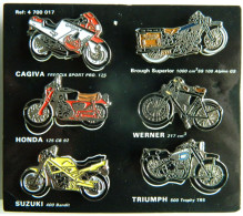 * Plaquette 6 Pin's - Moto Motos Motorrad - Cagiva Freccia Brough Superior Honda Werner Suzuki 400 Triumph 500 - Motorräder