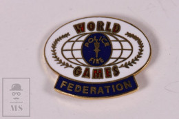 Pin Police World Games Federation - 22 X 25 Mm - Marked Backside All American Pin Co. - Butterfly Fastener - Polizei
