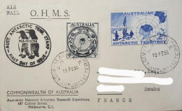 Pli Base Antarctique Australie Posté Base Mawson 18 Fev 1958. AGI. - Cartas & Documentos