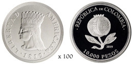 Colombia Lot 100 Coins 10000 Pesos Commemorative 1819-2019 Km 303 Proof Sc Unc - Colombie