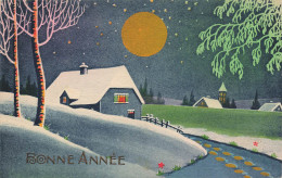 FÊTES - VŒUX - Bonne Année - Maisons - Neige - La Nuit - Carte Postale Ancienne - Nouvel An