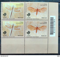 C 3687 Brazil Stamp GeoPark Araripe Dragonfly Moth Insect 2016 Block Of 4 Bar Code - Nuovi