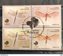 C 3687 Brazil Stamp GeoPark Araripe Dragonfly Moth Fossil Buttherfly Insect 2016 Block Of 4 CBC CE - Nuovi