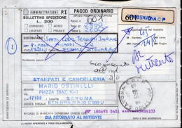 Italia (1993) - Bollettino Pacchi Reso Al Mittente Da Savona Per Finale Ligure - Colis-postaux