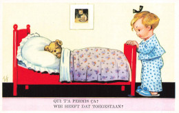 ENFANTS - Dessins D'enfants - Qui T'a Permis ça? - Ourson Sur Le Lit - Carte Postale Ancienne - Kinder-Zeichnungen