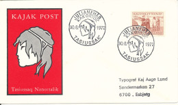 Greenland Cover Kayakpost Tasiussak 30-8-1972 With Cachet Sent To Denmark - Lettres & Documents