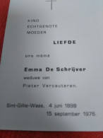 Doodsprentje Emma De Schrijver / Sint Gillis Waas 4/6/1898 - 15/9/1976 ( Pieter Vercauteren ) - Religion & Esotérisme