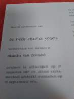 Doodsprentje Charles Vogels / Antwerpen 17/8/1887 - 13/9/1976 ( Martha Van Zeeland ) - Religion & Esotérisme