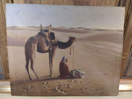 Ancien Tableau Orientaliste Bédouins Dans Le Désert - Oelbilder