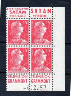 !!! 15 F MARIANNE DE MULLER BLOC DE 4 AVEC PUBS SATAM/GRAMMONT ET COIN DATE NEUF ** - Unused Stamps