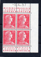 !!! 15 F MARIANNE DE MULLER BLOC DE 4 AVEC PUBS MACHINES A LAVER LINCOLN ET COIN DATE NEUF ** - Unused Stamps