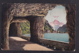 Delcampe - SWITZERLAND - Bristenstock 3074 M - Axenstrasse Mit Fluelen  / Circulated Postcard, 2 Scans - Flüelen