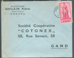 N°753 - 1Fr.35 (SENAT Guillaume Le Bon) Obl. Sc OBOURG Sur Lettre à En-tête (Filature GHILAIN) 1947 Vers Gand - 21857  C - Briefe U. Dokumente