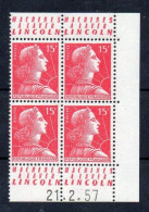 !!! 15 F MARIANNE DE MULLER BLOC DE 4 AVEC PUBS MACHINES A LAVER LINCOLN ET COIN DATE NEUF ** - Unused Stamps