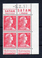 !!! 15 F MARIANNE DE MULLER BLOC DE 4 AVEC PUBS SATAM/GRAMMONT ET COIN DATE NEUF ** - Unused Stamps