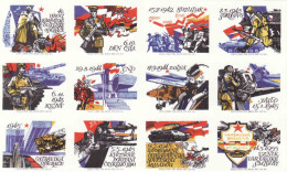 Czechoslovakia - Czechia 12 Matchbox Labels, II. World War, Uprising, Tank, Machine Gun, Buzuluk, Sokolovo, Dukla - Boites D'allumettes - Etiquettes