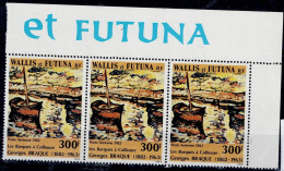 WALLIS AND FUTUNA 1982 100TH BIRTHDAY OF GEORGES BRAQUE STRIP OF 3 MI No 410 MNH VF!! - Unused Stamps