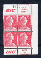 !!! 15 F MARIANNE DE MULLER BLOC DE 4 AVEC PUBS BIC ET COIN DATE NEUF ** - Unused Stamps