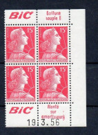 !!! 15 F MARIANNE DE MULLER BLOC DE 4 AVEC PUBS BIC ET COIN DATE NEUF ** - Unused Stamps