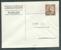 N°808 - 1Fr.75 . EPAULETTE Obl. Mécanique ROESELARE (ROULERS) Sur Lettre à En-tête (Roeselaarsche Linnenmaatschappij) 10 - Lettres & Documents